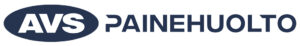 AVS Painehuolto logo jossa lukee AVS valkoisella tekstillä sinisellä pohjalla ja painehuolto valkoisella pohjalla sinisellä kirjoitettuna.